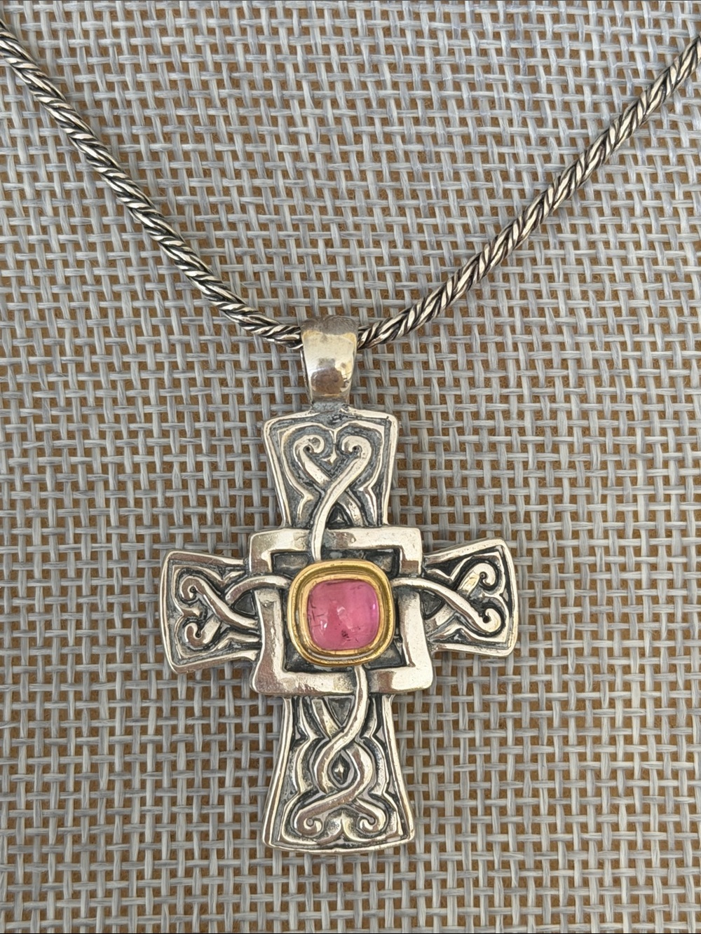 Konstantino Cross with Pink Tourmaline